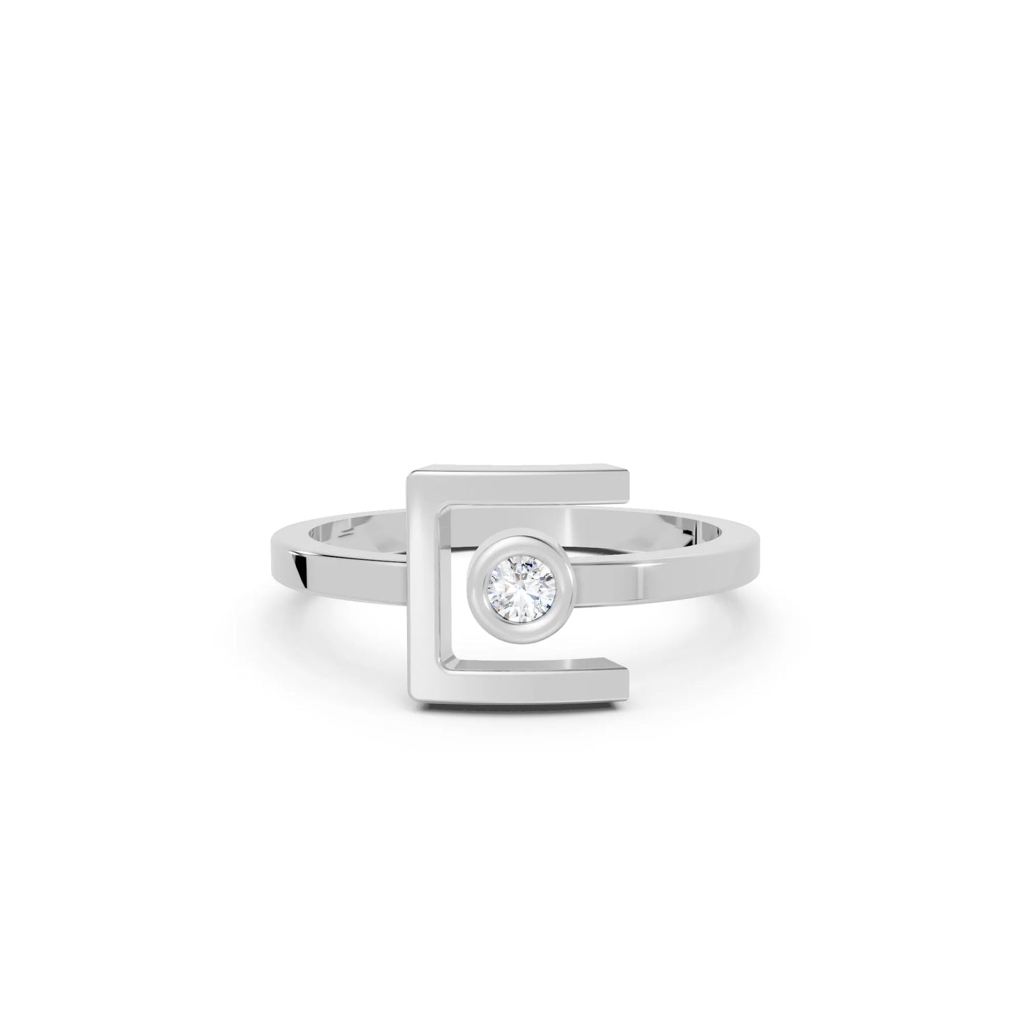 14K Gold Round Cut Diamond Modern Bezel Engagement Ring