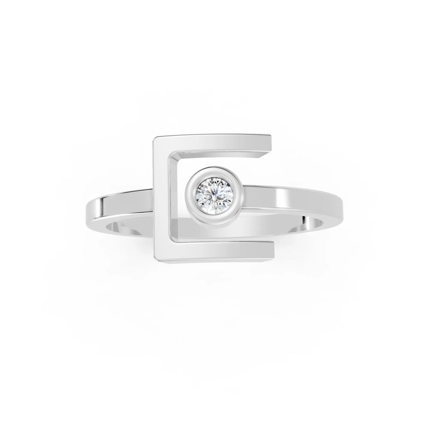 14K Gold Round Cut Diamond Modern Bezel Engagement Ring
