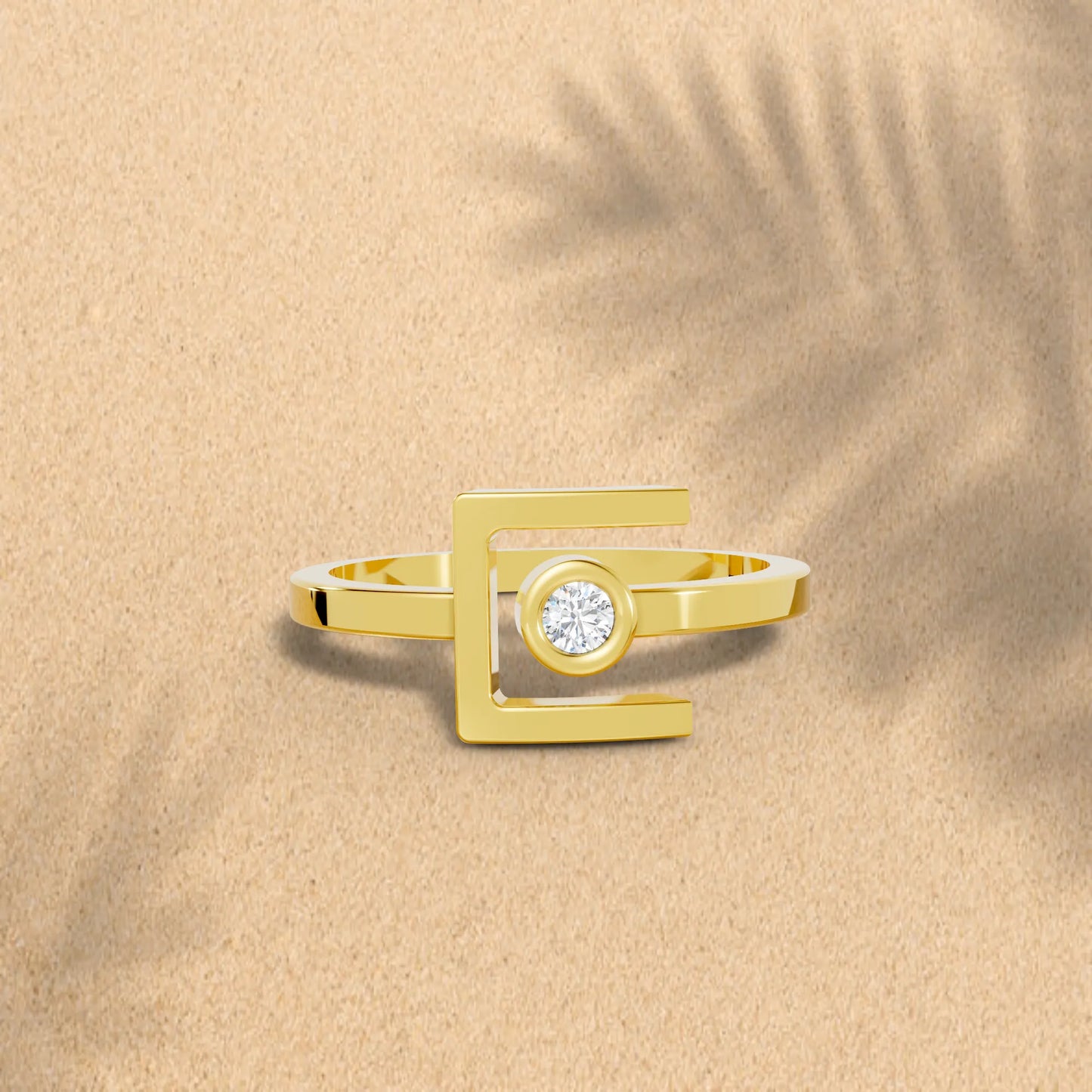 14K Gold Round Cut Diamond Modern Bezel Engagement Ring