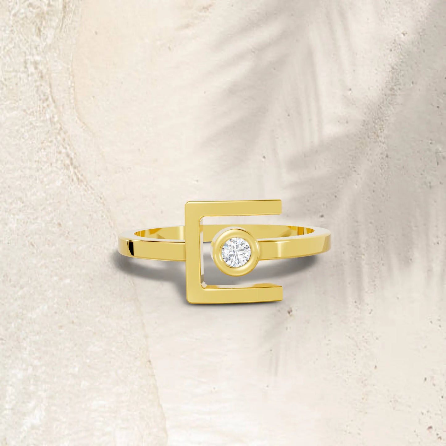 14K Gold Round Cut Diamond Modern Bezel Engagement Ring