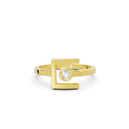 14K Gold Round Cut Diamond Modern Bezel Engagement Ring