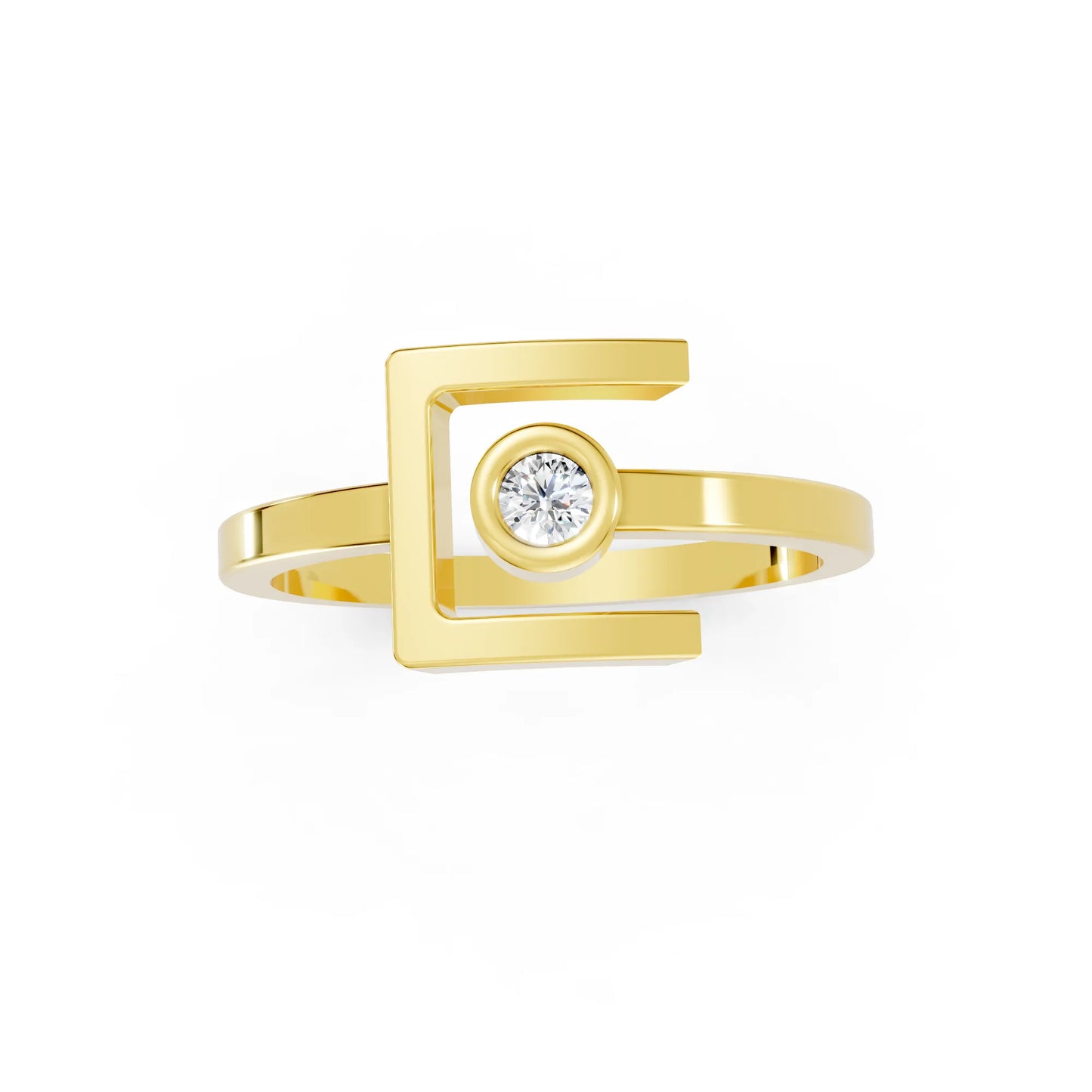 14K Gold Round Cut Diamond Modern Bezel Engagement Ring