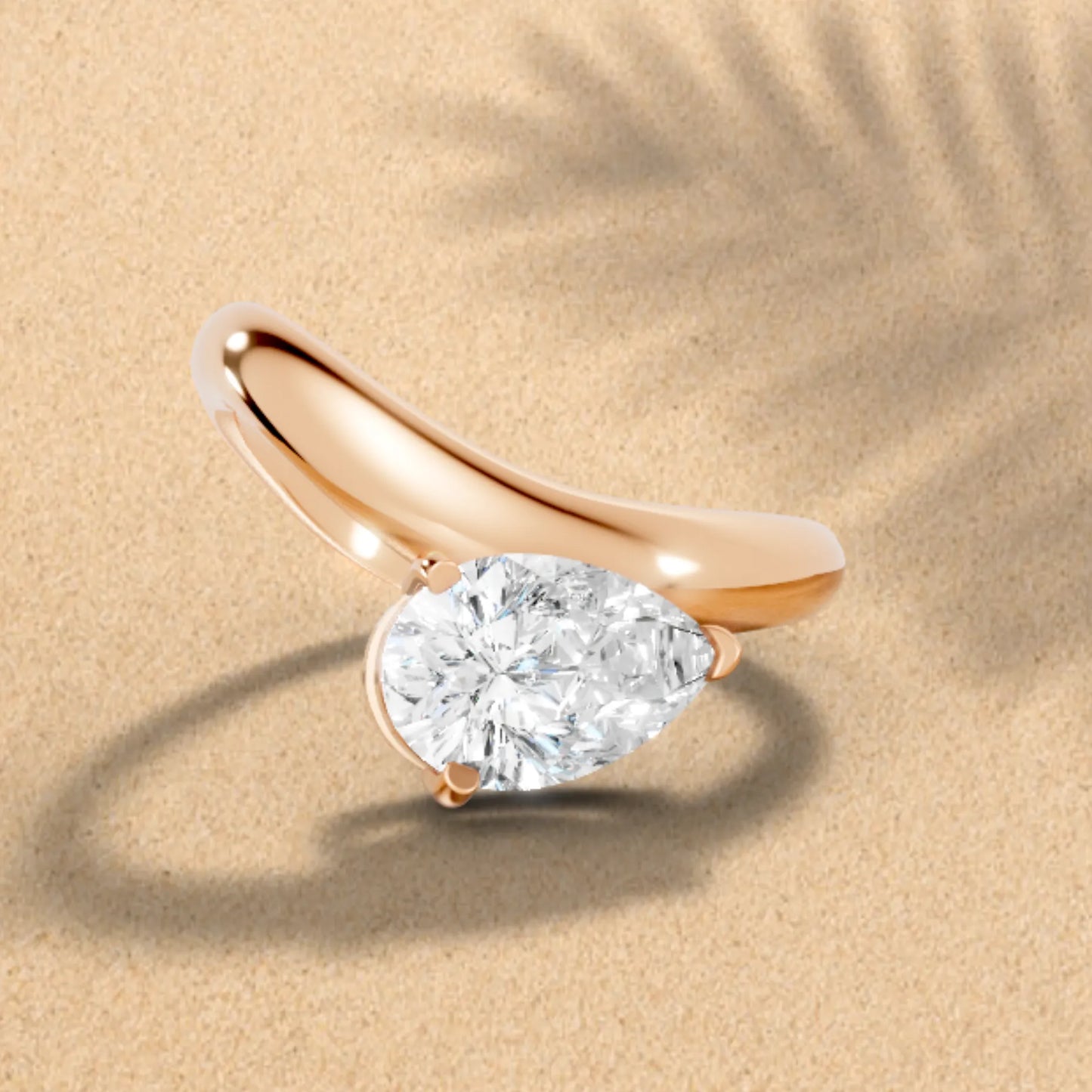 14K Gold Pear Cut Diamond Cloud Offset Engagement Ring