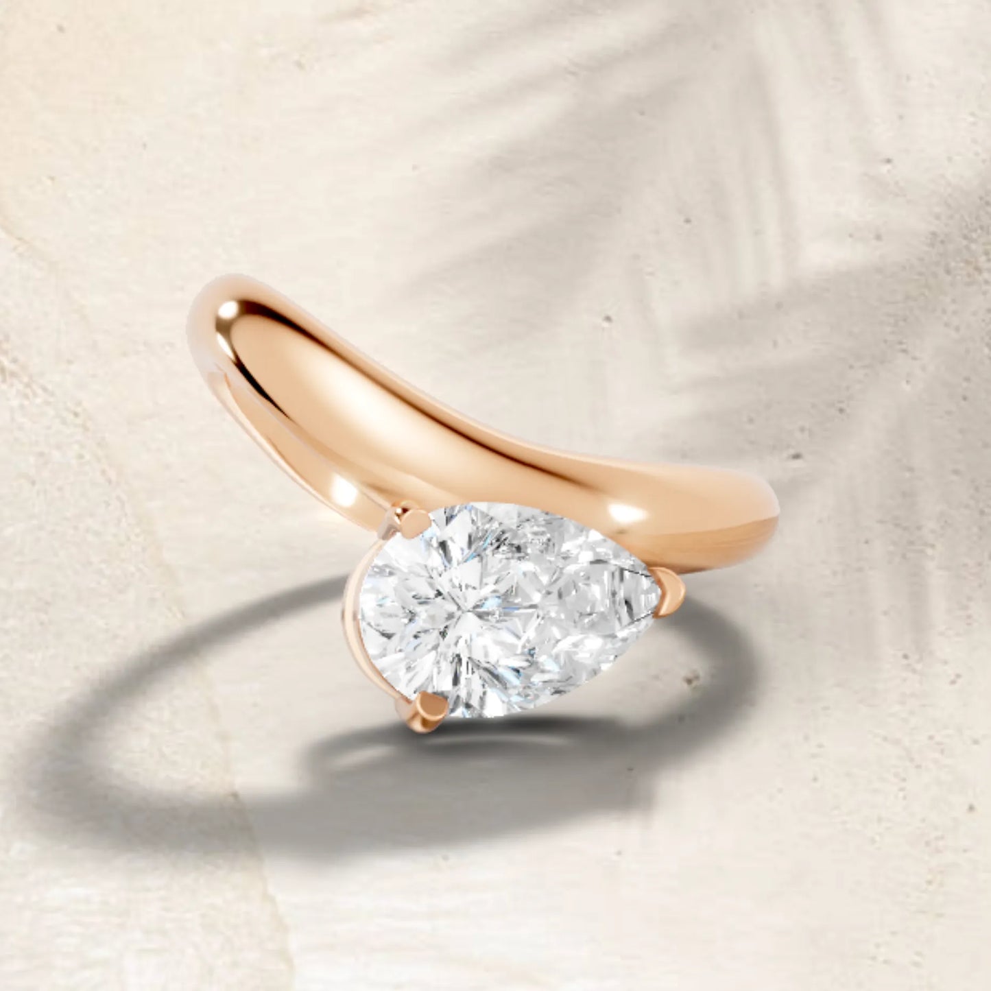 14K Gold Pear Cut Diamond Cloud Offset Engagement Ring