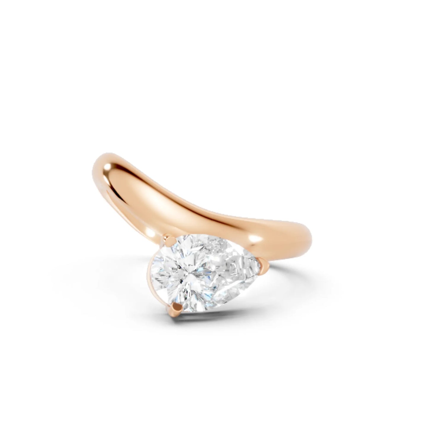 14K Gold Pear Cut Diamond Cloud Offset Engagement Ring