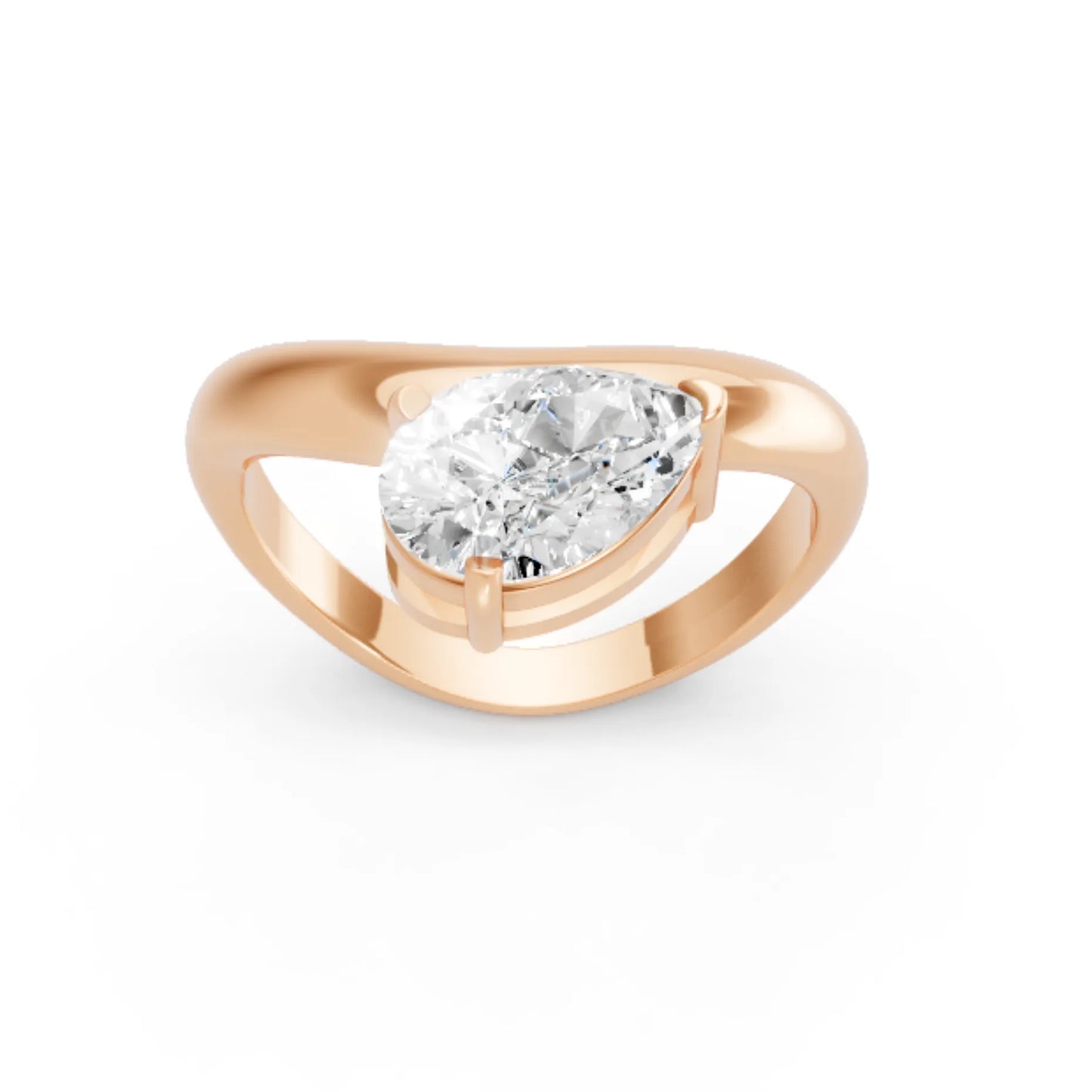 14K Gold Pear Cut Diamond Cloud Offset Engagement Ring