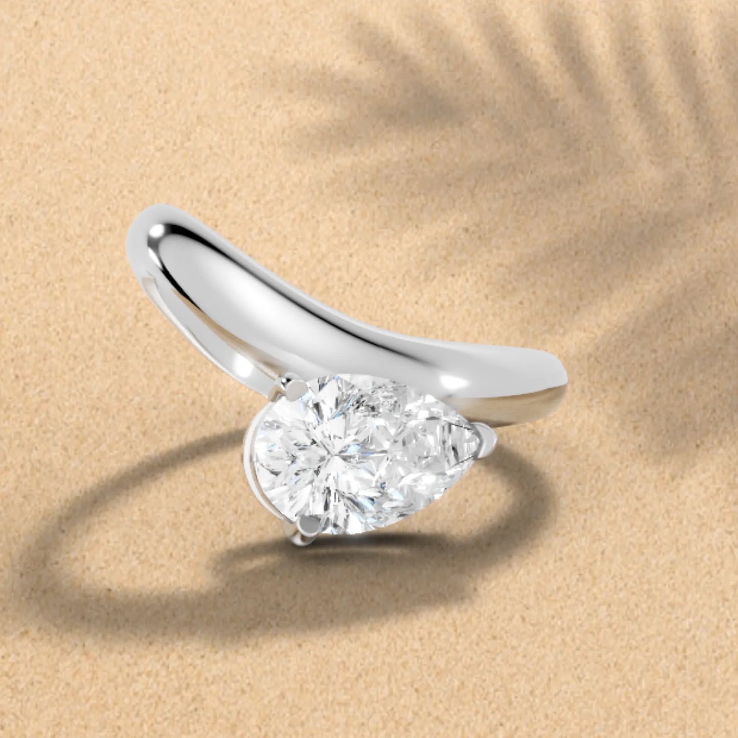 14K Gold Pear Cut Diamond Cloud Offset Engagement Ring