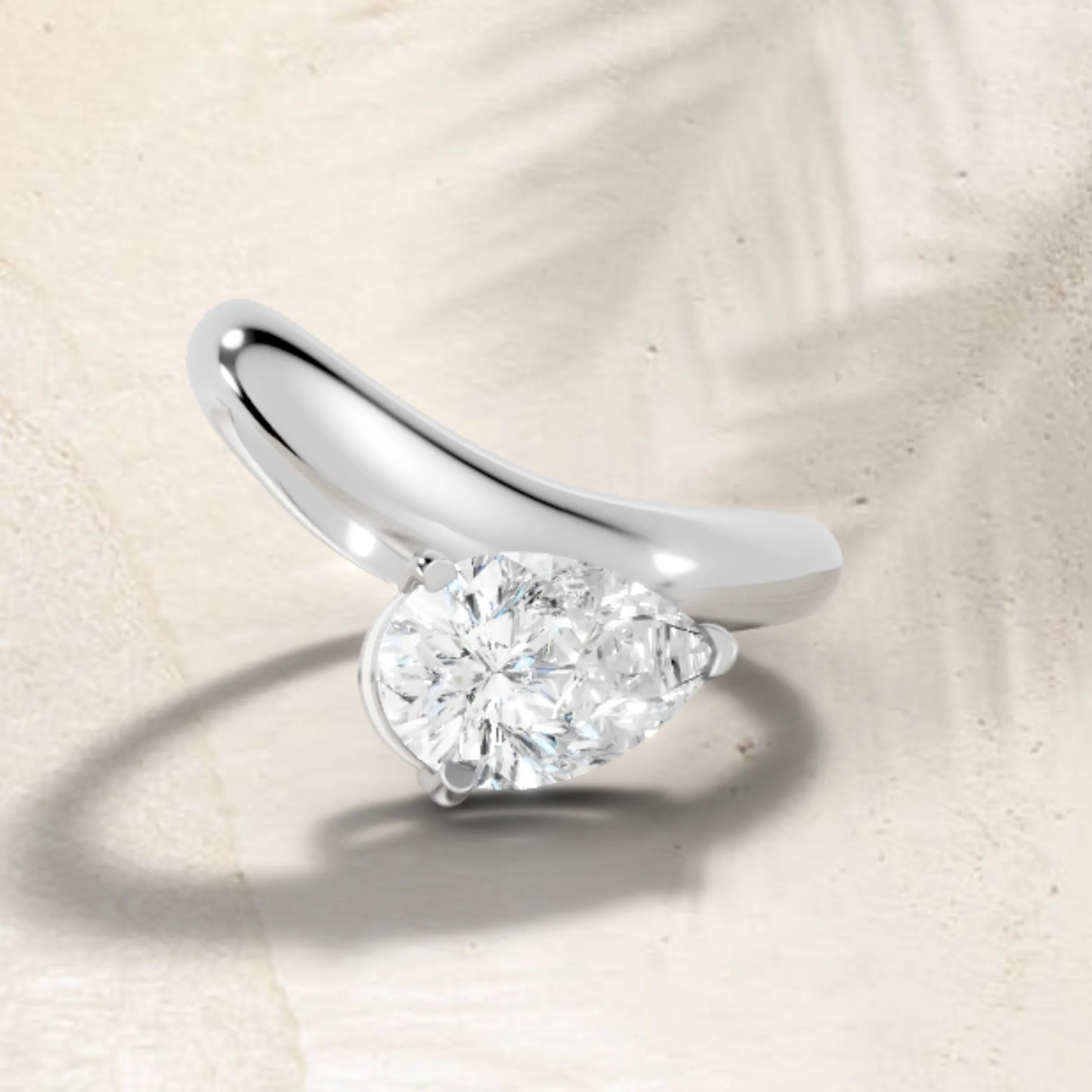 14K Gold Pear Cut Diamond Cloud Offset Engagement Ring