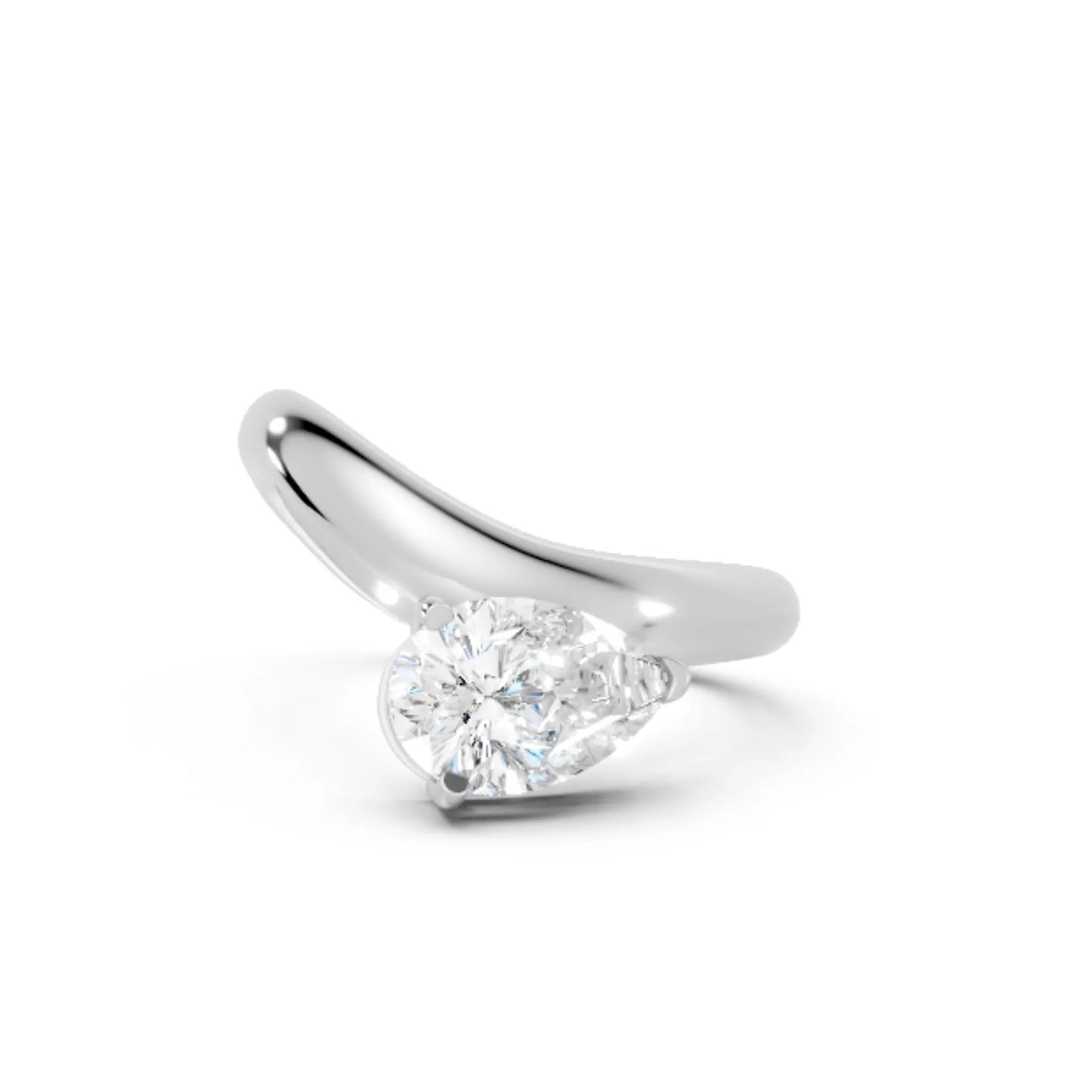 14K Gold Pear Cut Diamond Cloud Offset Engagement Ring