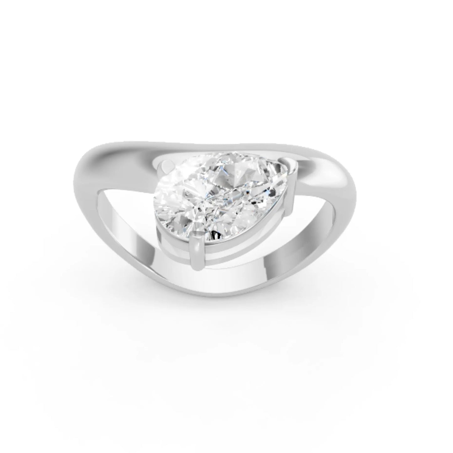 14K Gold Pear Cut Diamond Cloud Offset Engagement Ring