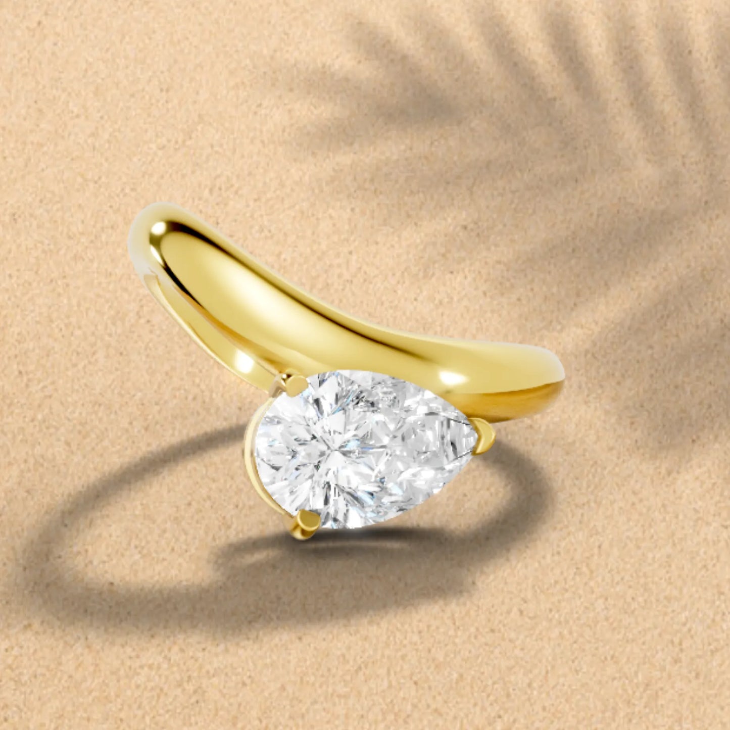 14K Gold Pear Cut Diamond Cloud Offset Engagement Ring