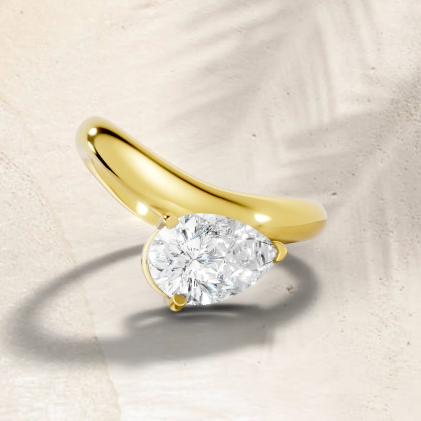 14K Gold Pear Cut Diamond Cloud Offset Engagement Ring