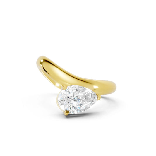 14K Gold Pear Cut Diamond Cloud Offset Engagement Ring