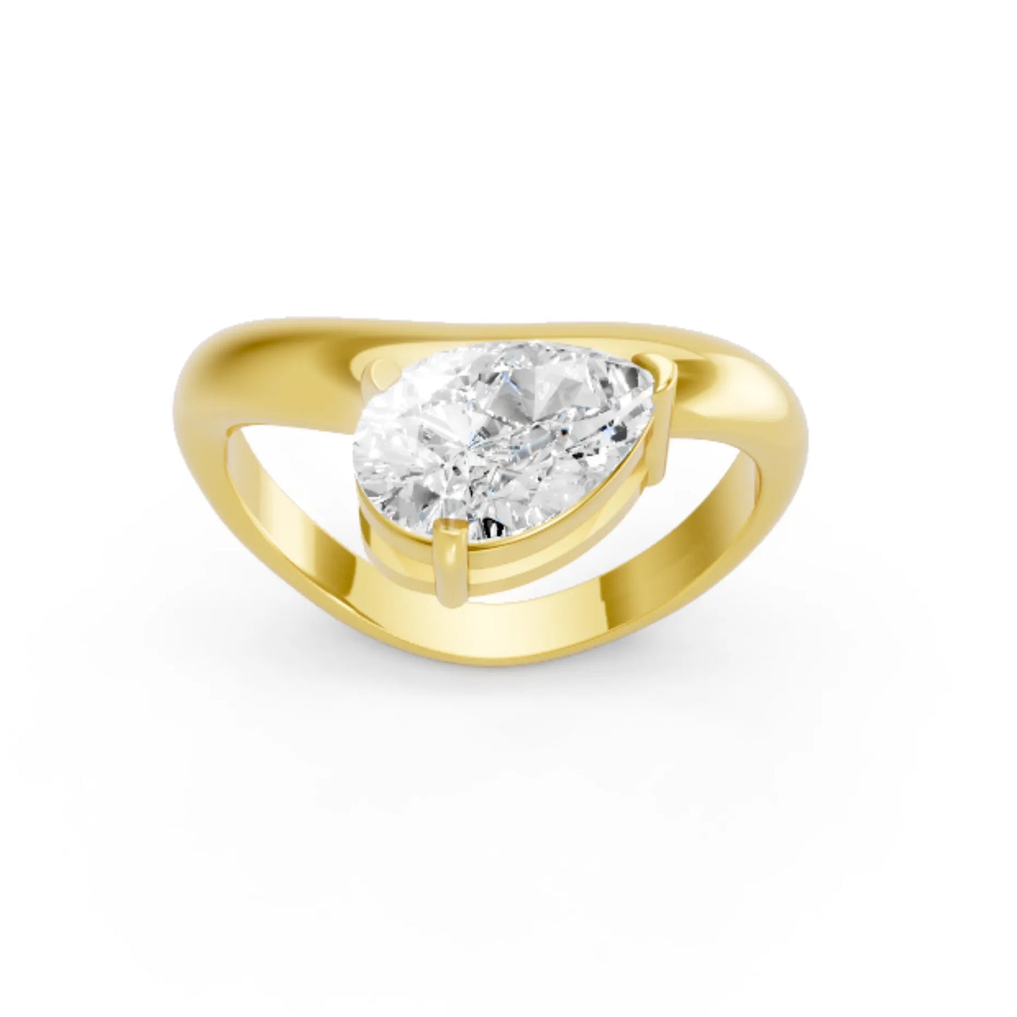 14K Gold Pear Cut Diamond Cloud Offset Engagement Ring