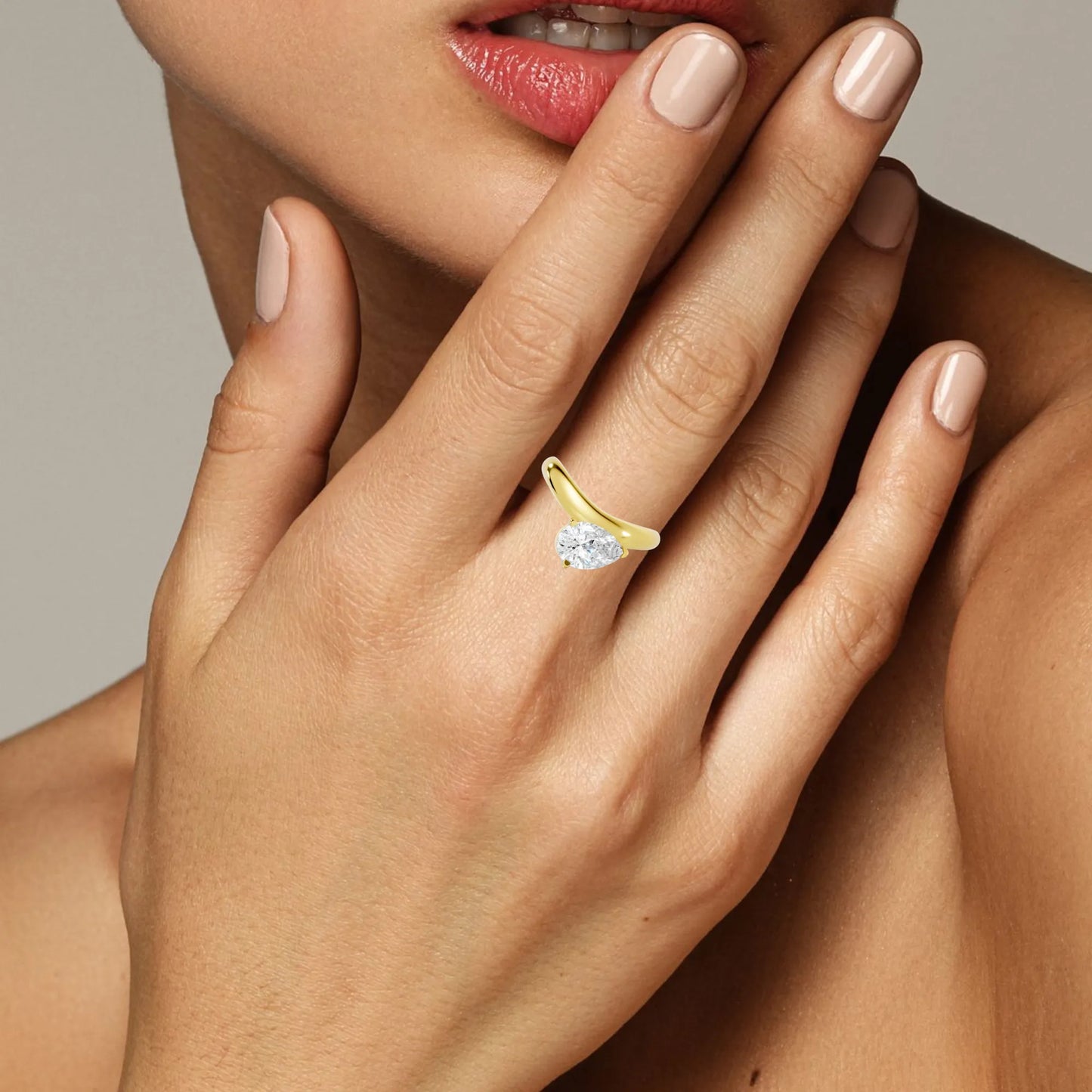 14K Gold Pear Cut Diamond Cloud Offset Engagement Ring