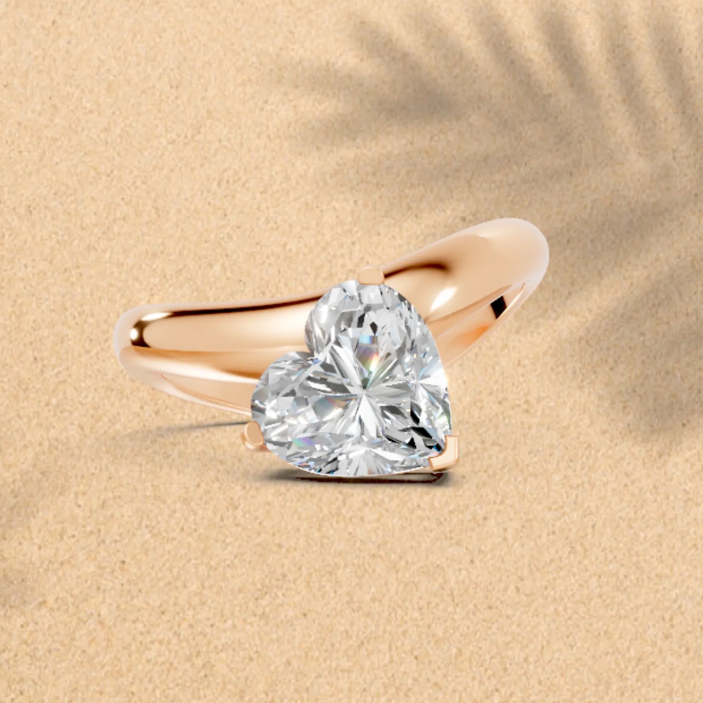 14K Gold Heart Cut Diamond Cloud Offset Engagement Ring