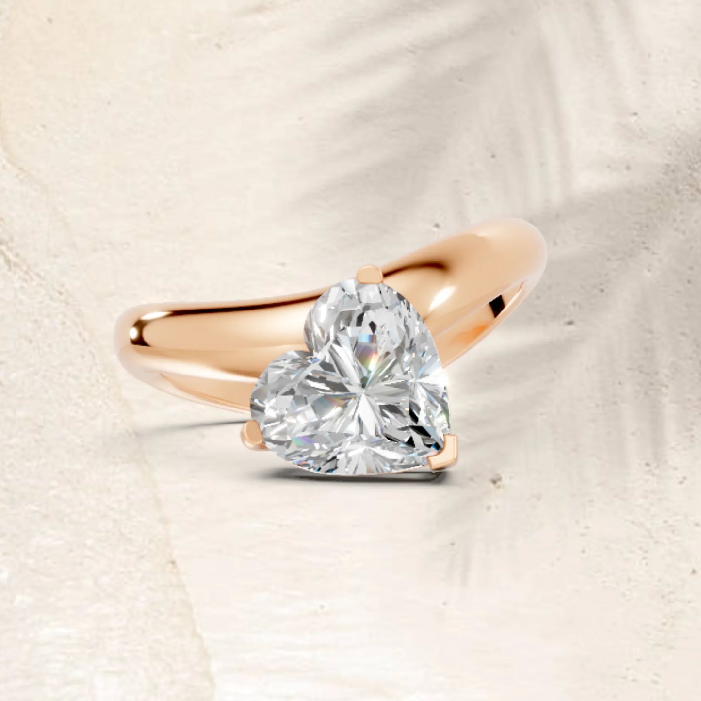 14K Gold Heart Cut Diamond Cloud Offset Engagement Ring