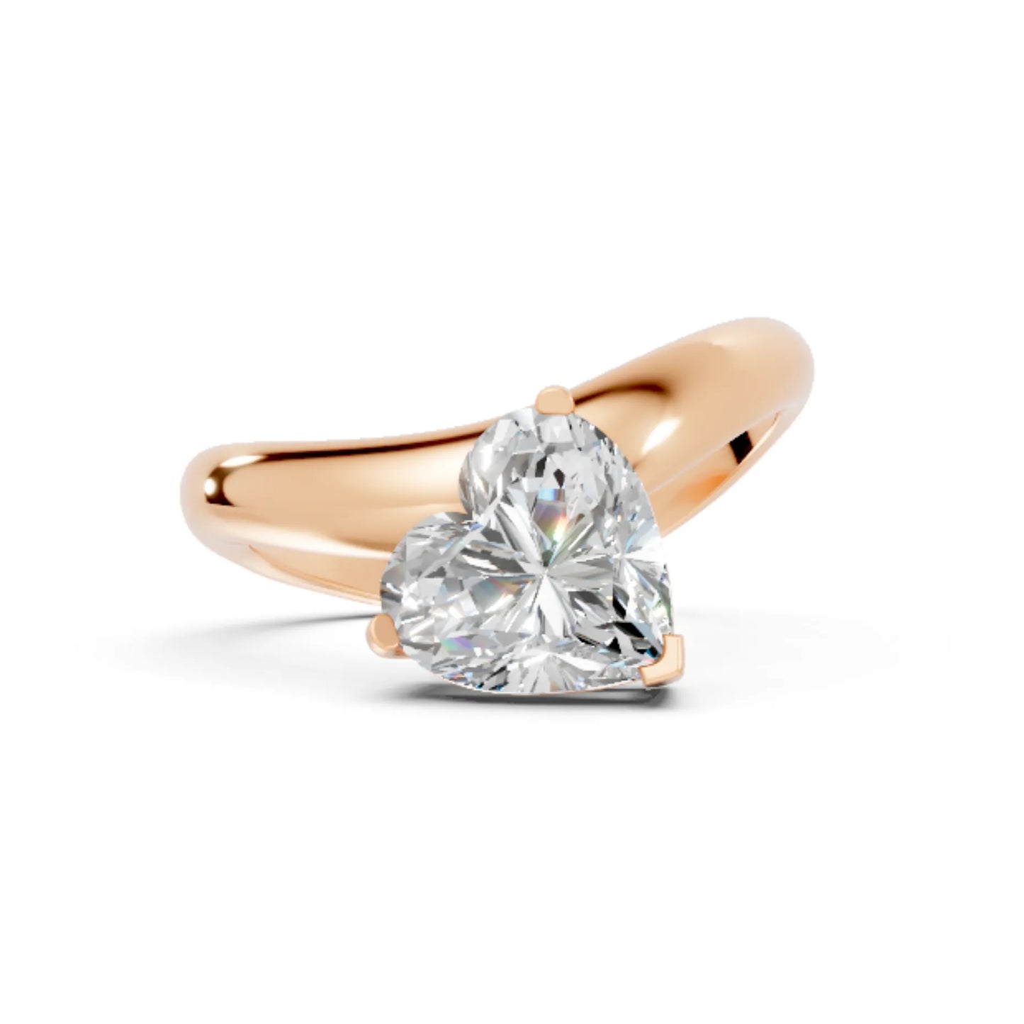 14K Gold Heart Cut Diamond Cloud Offset Engagement Ring