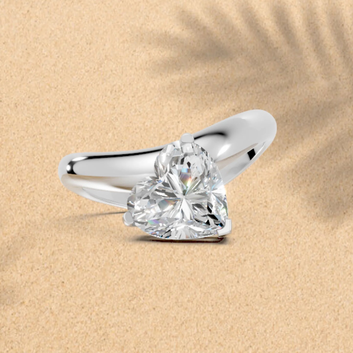 14K Gold Heart Cut Diamond Cloud Offset Engagement Ring