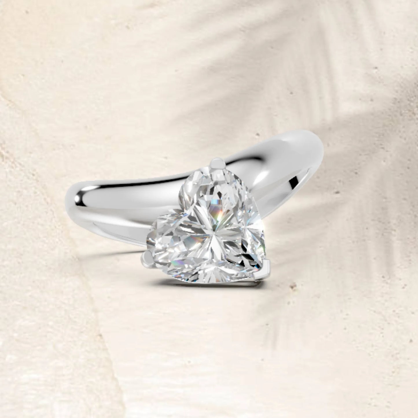 14K Gold Heart Cut Diamond Cloud Offset Engagement Ring
