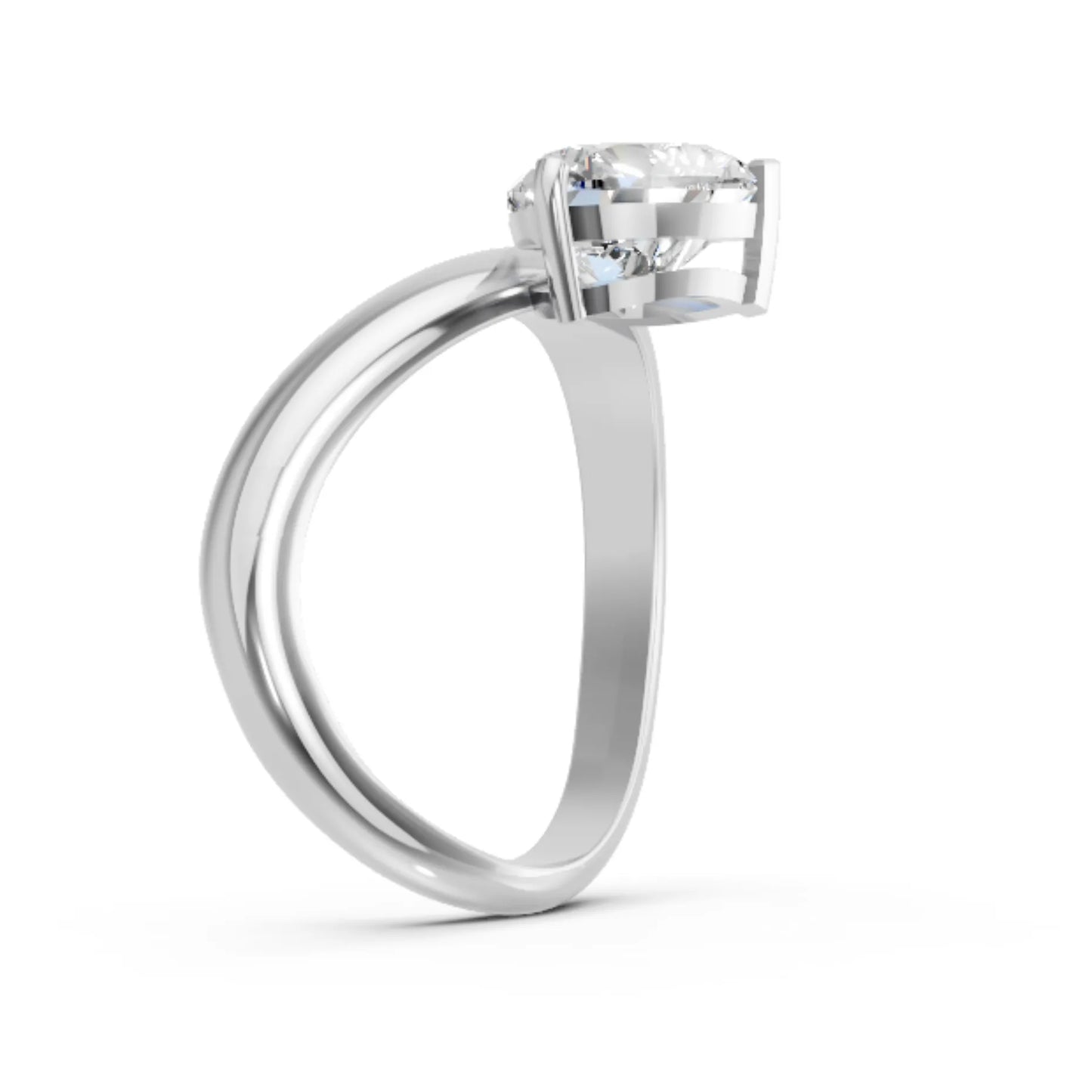 14K Gold Heart Cut Diamond Cloud Offset Engagement Ring