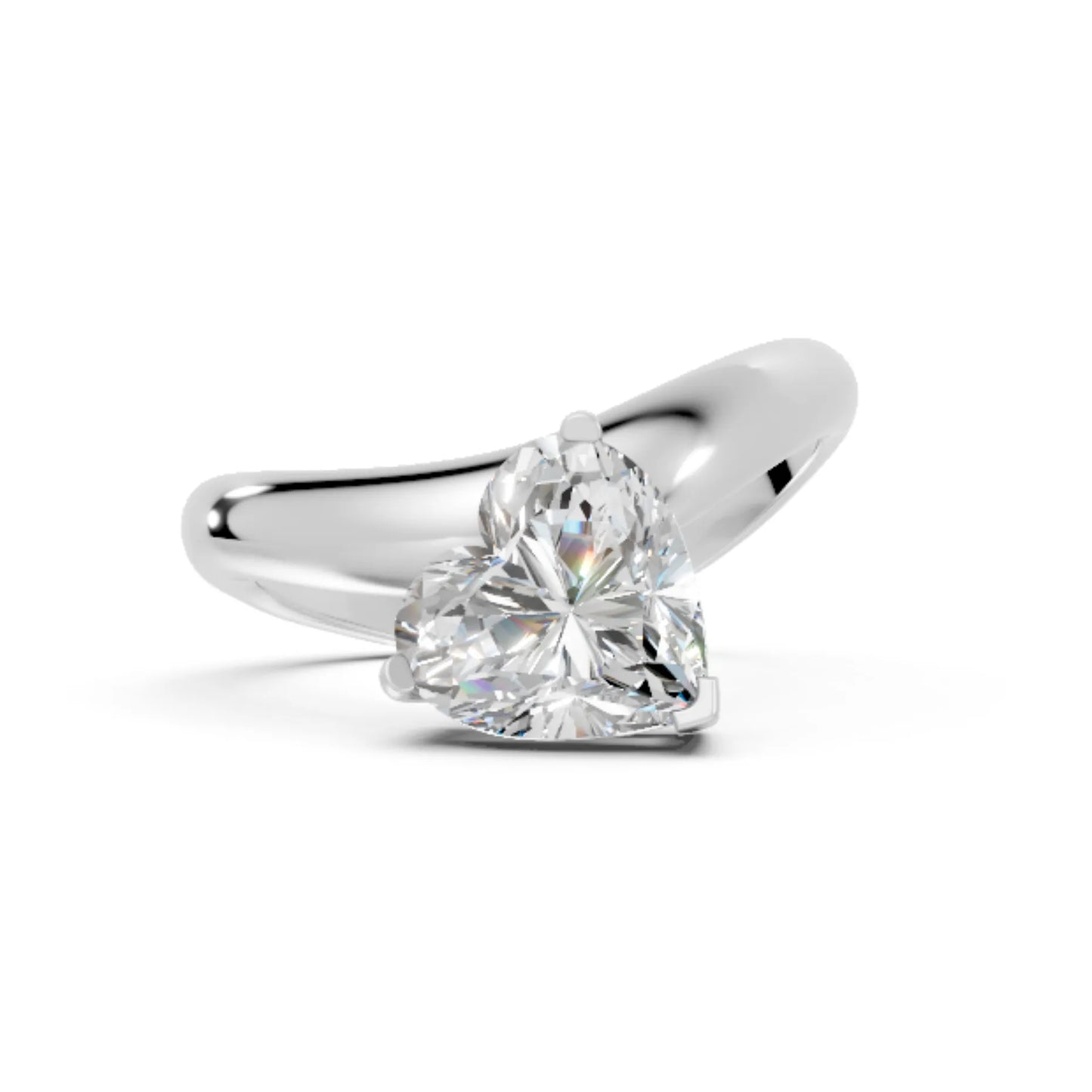 14K Gold Heart Cut Diamond Cloud Offset Engagement Ring