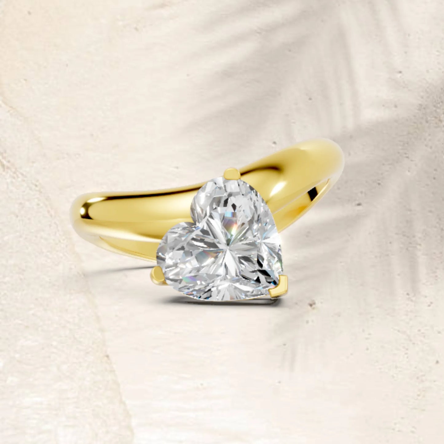 14K Gold Heart Cut Diamond Cloud Offset Engagement Ring