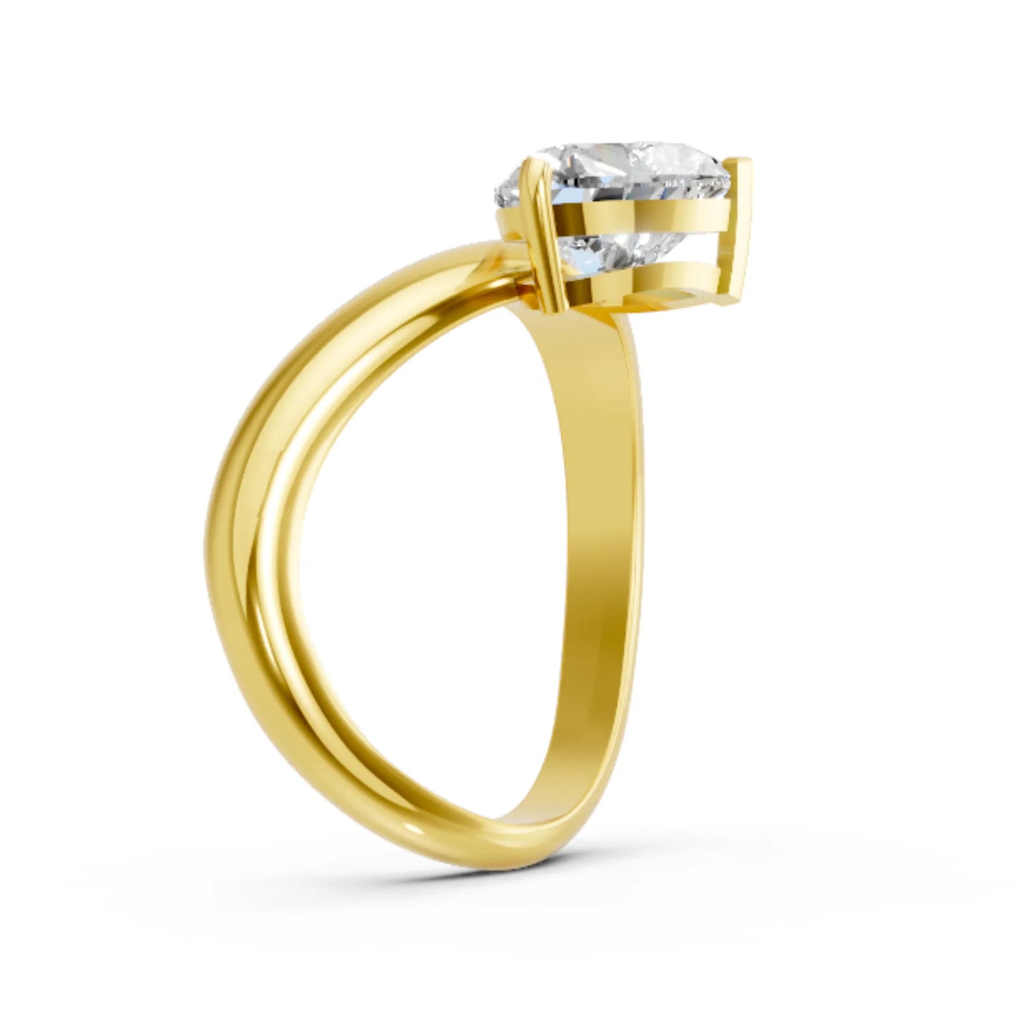 14K Gold Heart Cut Diamond Cloud Offset Engagement Ring