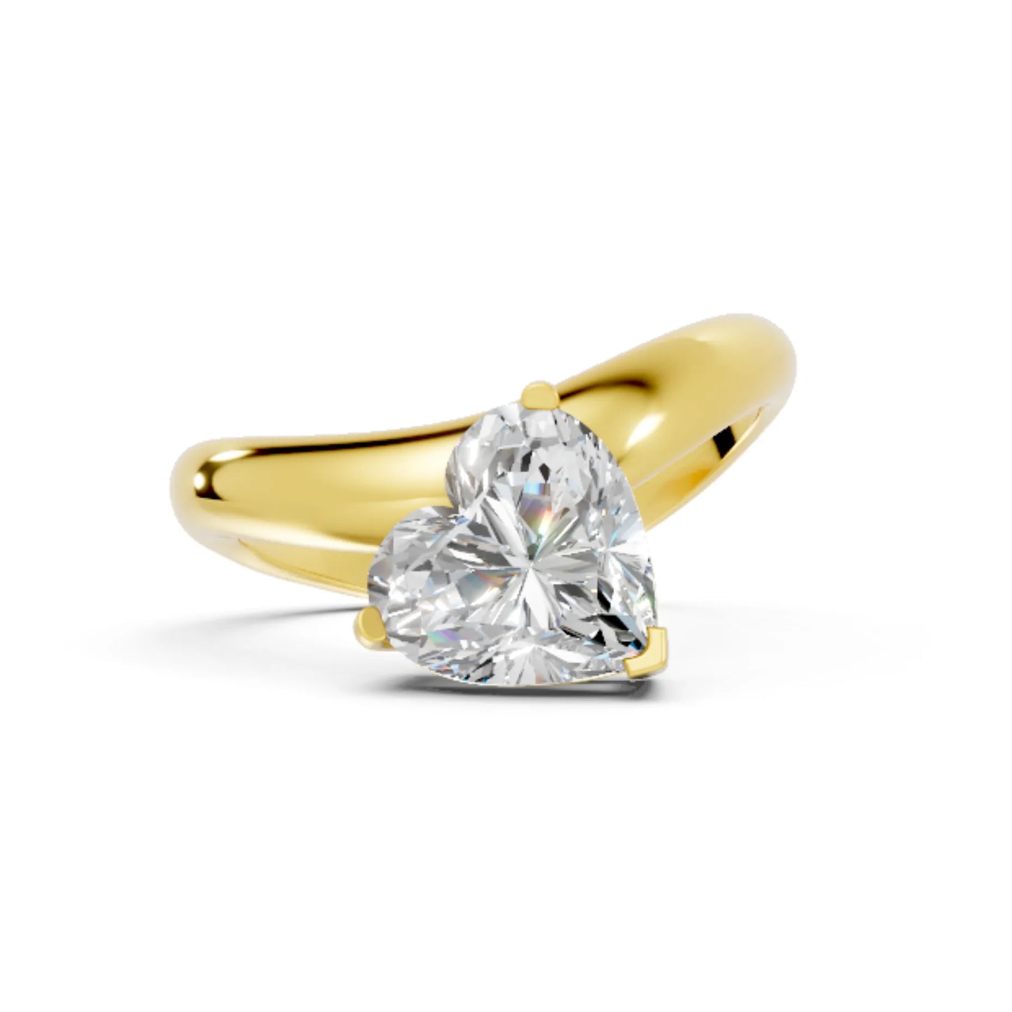 14K Gold Heart Cut Diamond Cloud Offset Engagement Ring