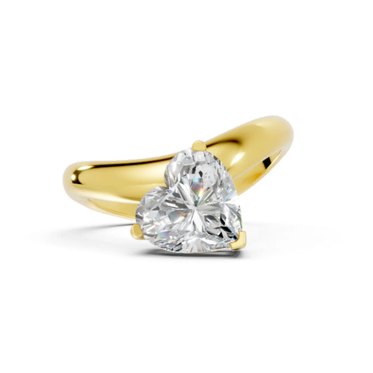 14K Gold Heart Cut Diamond Cloud Offset Engagement Ring