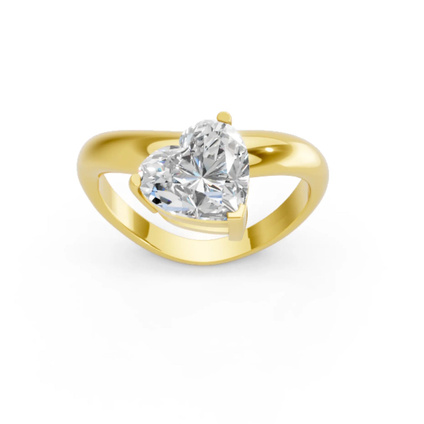 14K Gold Heart Cut Diamond Cloud Offset Engagement Ring