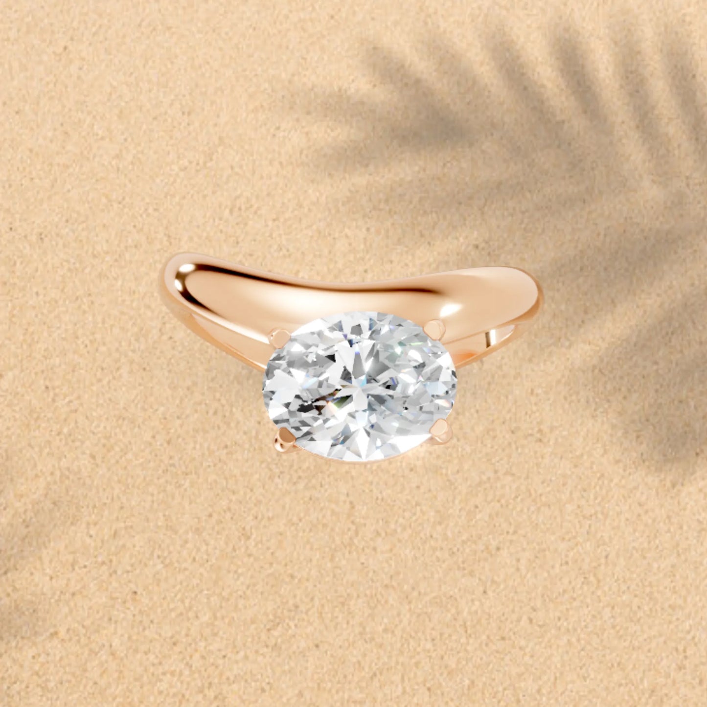 14K Gold Oval Cut Diamond Cloud Offset Engagement Ring