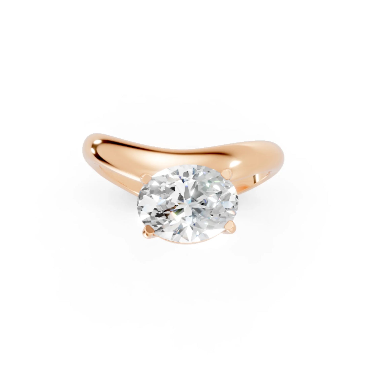 14K Gold Oval Cut Diamond Cloud Offset Engagement Ring
