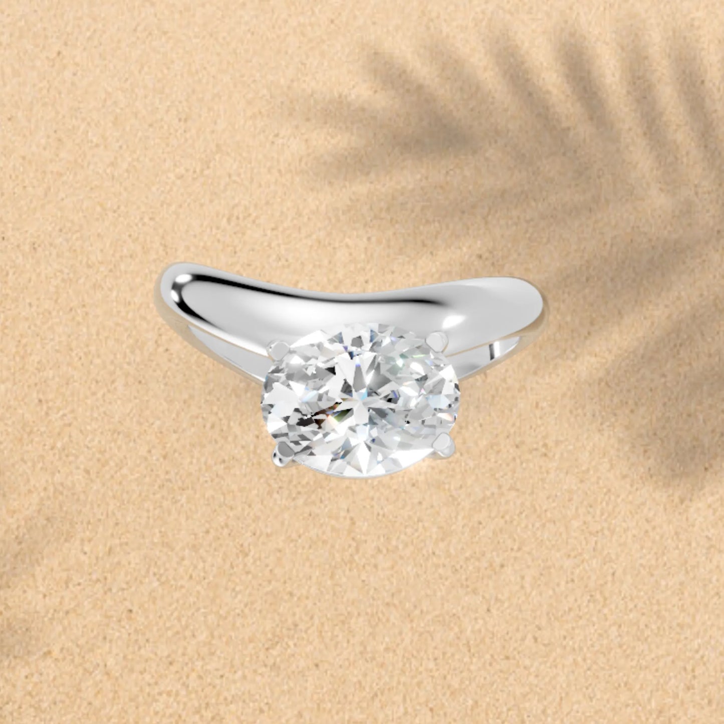 14K Gold Oval Cut Diamond Cloud Offset Engagement Ring