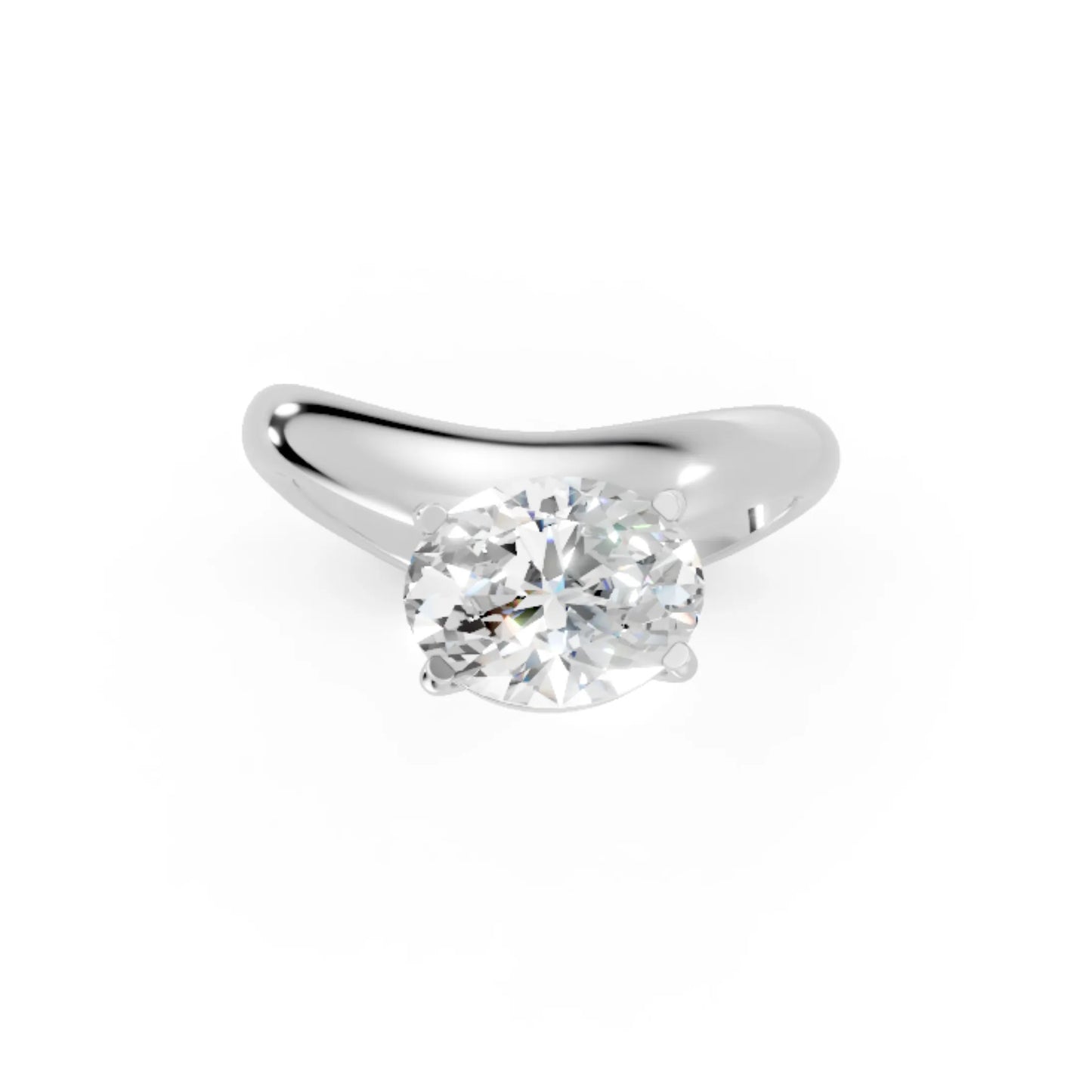 14K Gold Oval Cut Diamond Cloud Offset Engagement Ring