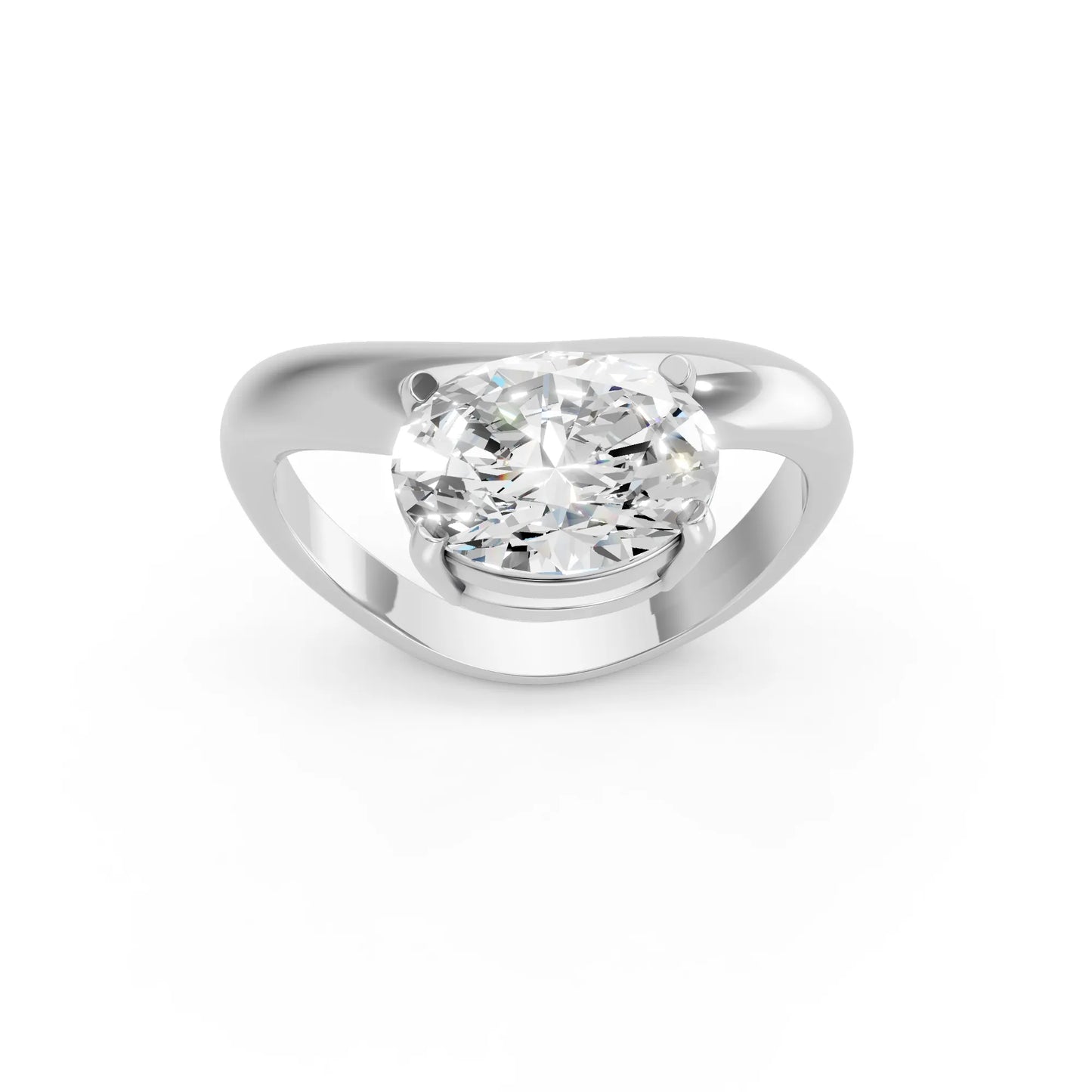 14K Gold Oval Cut Diamond Cloud Offset Engagement Ring