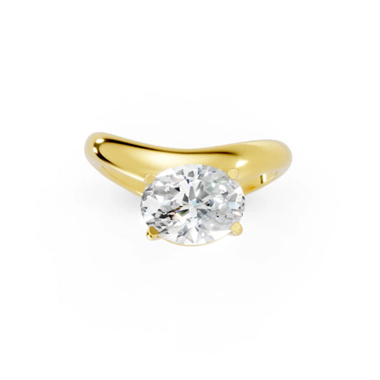 14K Gold Oval Cut Diamond Cloud Offset Engagement Ring