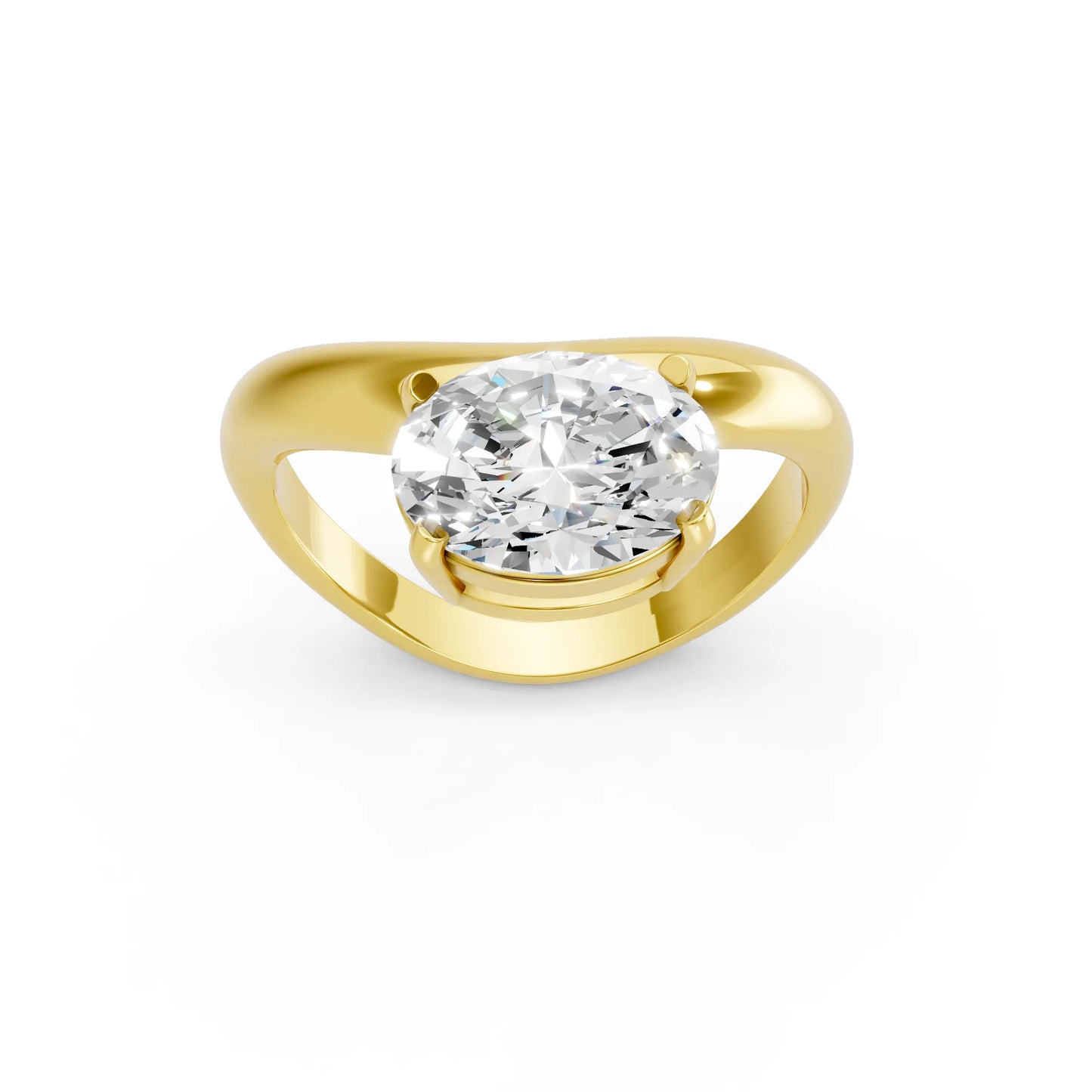 14K Gold Oval Cut Diamond Cloud Offset Engagement Ring
