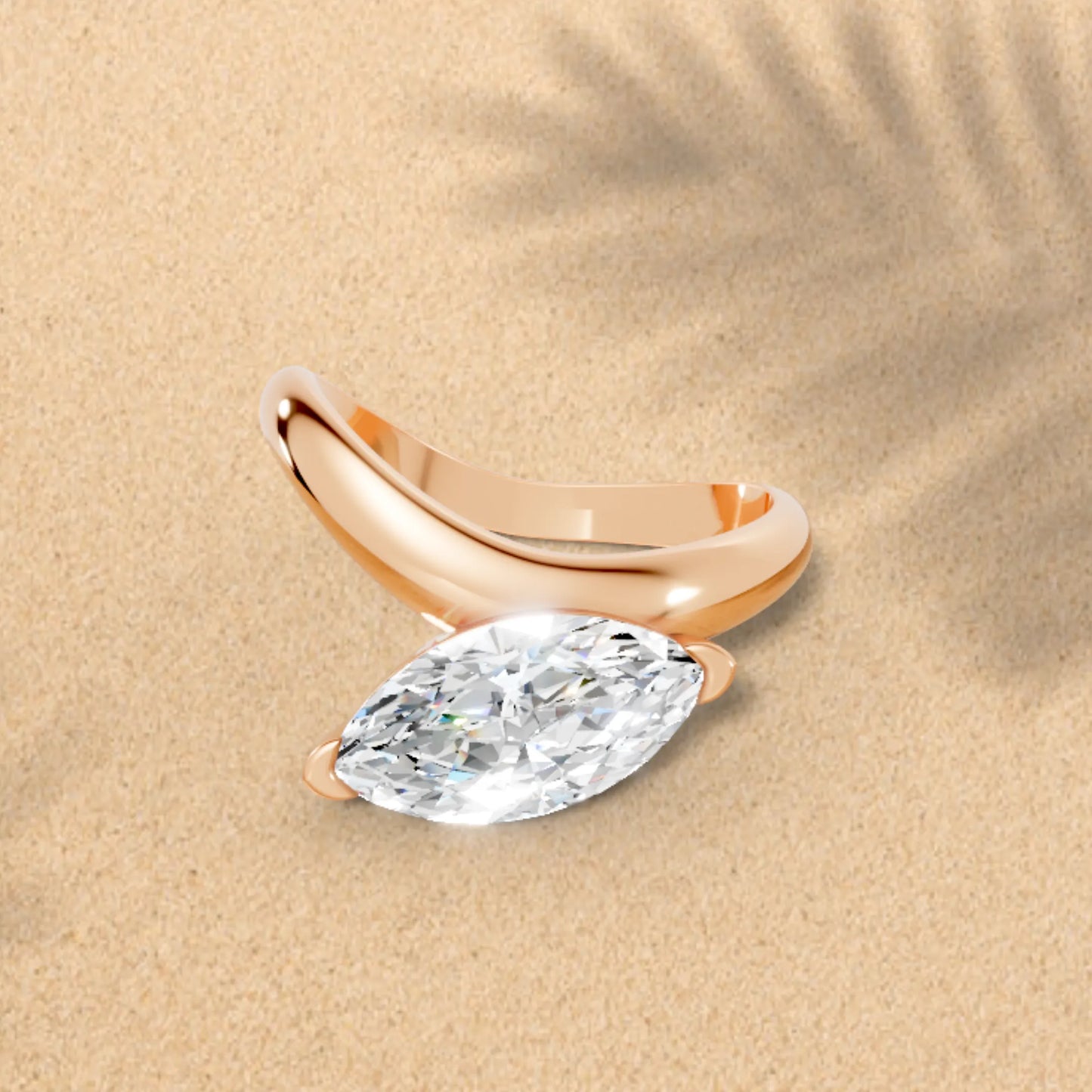 14K Gold Marquise Cut Diamond Cloud Offset Engagement Ring