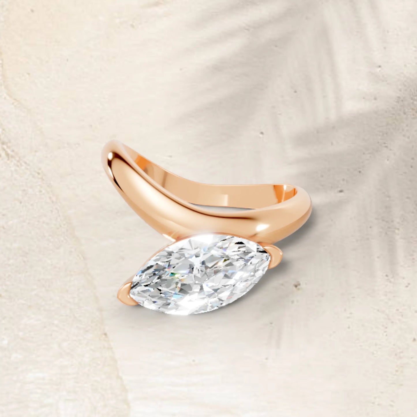 14K Gold Marquise Cut Diamond Cloud Offset Engagement Ring
