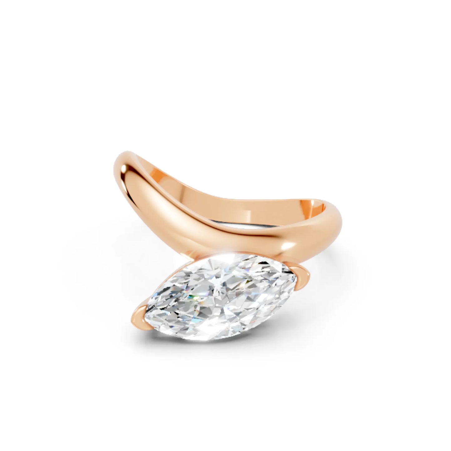 14K Gold Marquise Cut Diamond Cloud Offset Engagement Ring