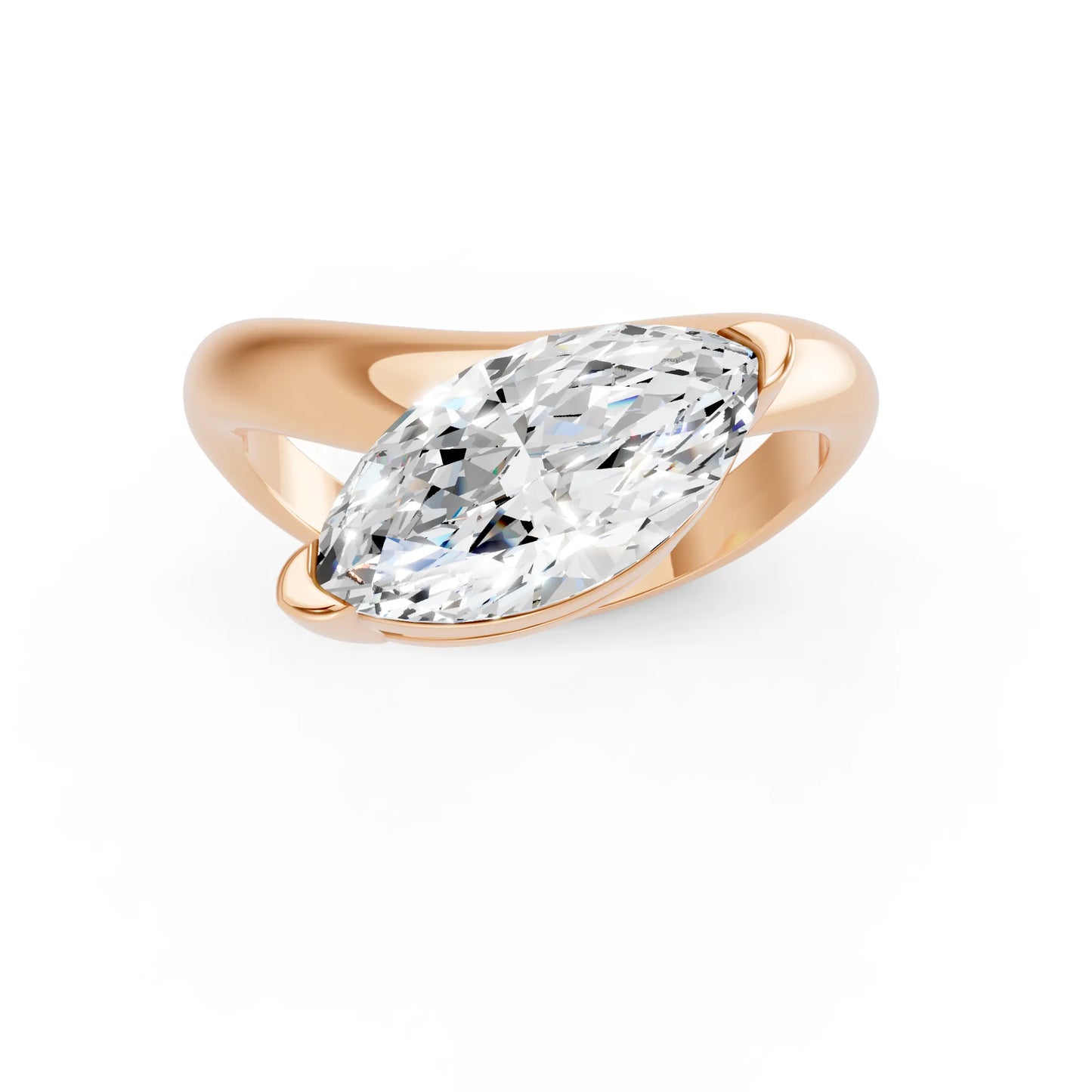 14K Gold Marquise Cut Diamond Cloud Offset Engagement Ring