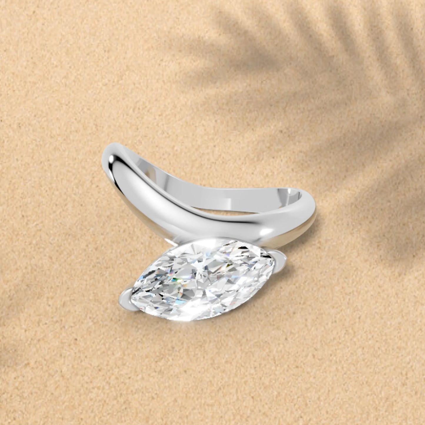 14K Gold Marquise Cut Diamond Cloud Offset Engagement Ring