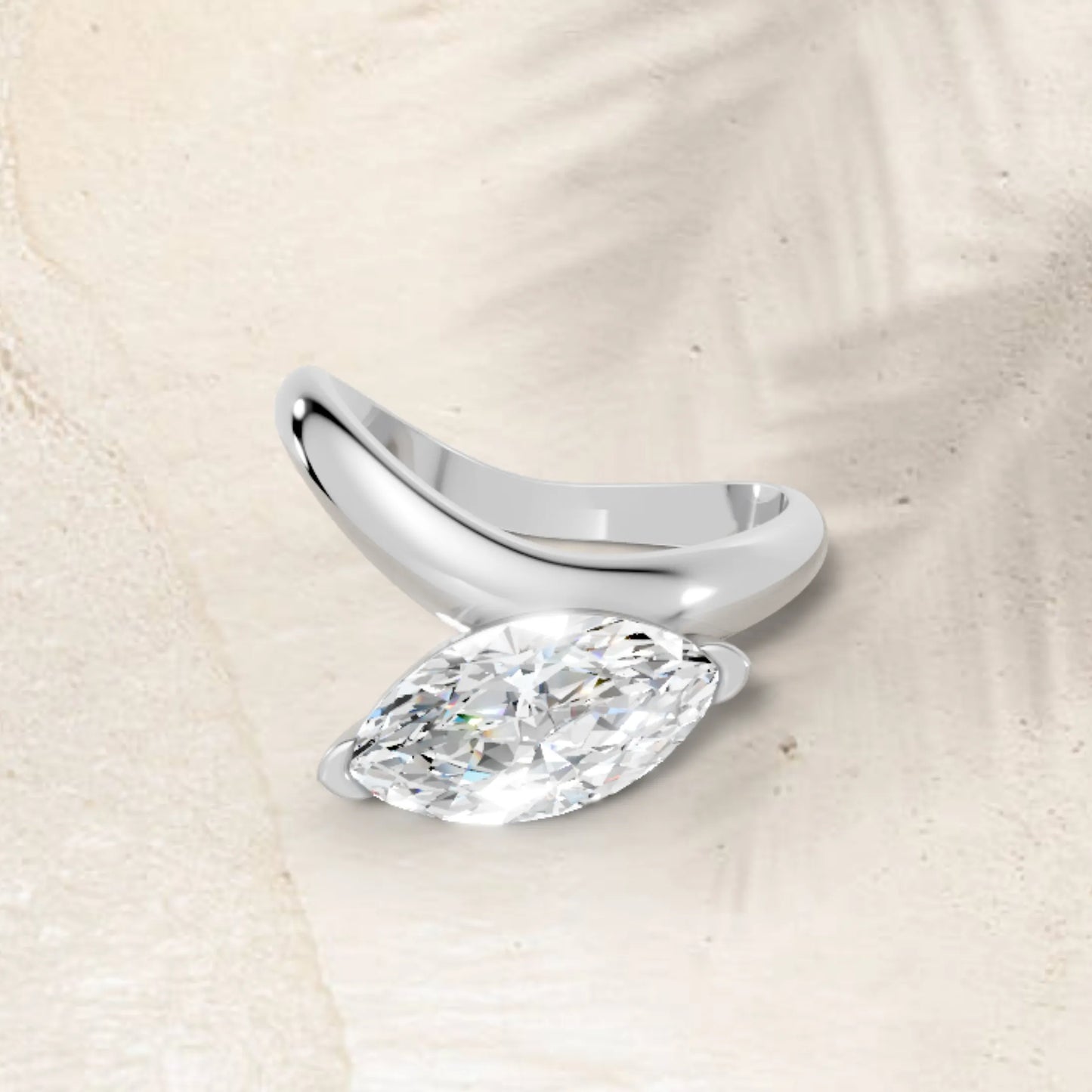 14K Gold Marquise Cut Diamond Cloud Offset Engagement Ring
