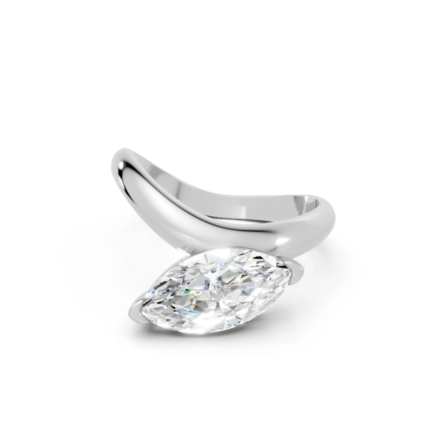 14K Gold Marquise Cut Diamond Cloud Offset Engagement Ring