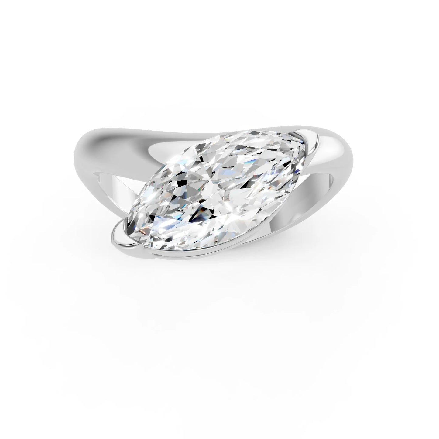 14K Gold Marquise Cut Diamond Cloud Offset Engagement Ring