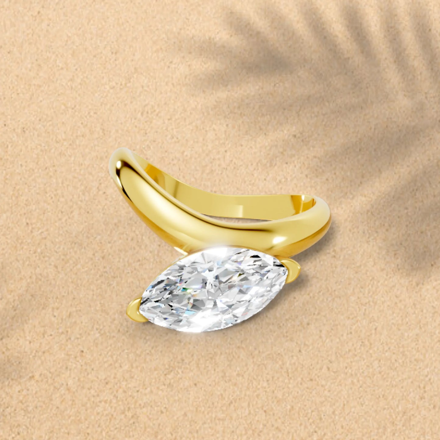 14K Gold Marquise Cut Diamond Cloud Offset Engagement Ring