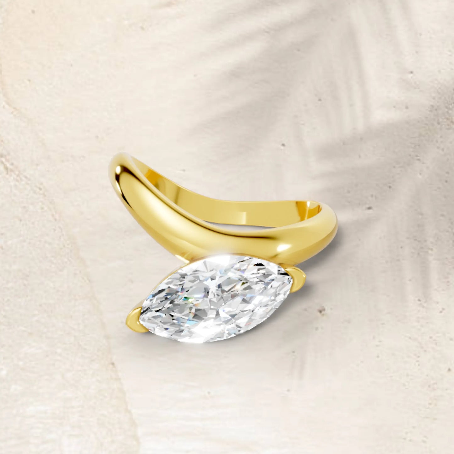 14K Gold Marquise Cut Diamond Cloud Offset Engagement Ring