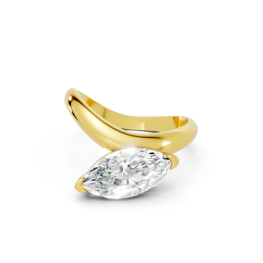 14K Gold Marquise Cut Diamond Cloud Offset Engagement Ring