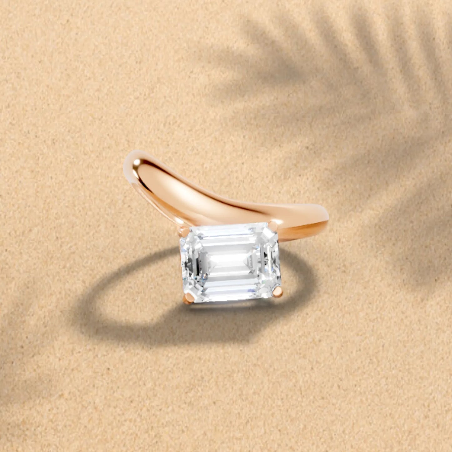 14K Gold Emerald Cut Diamond Cloud Offset Engagement Ring